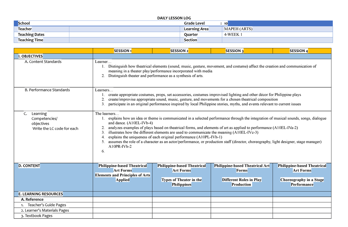 Daily Lesson LOG WEEK 1 - Dll - DAILY LESSON LOG School Grade Level ...