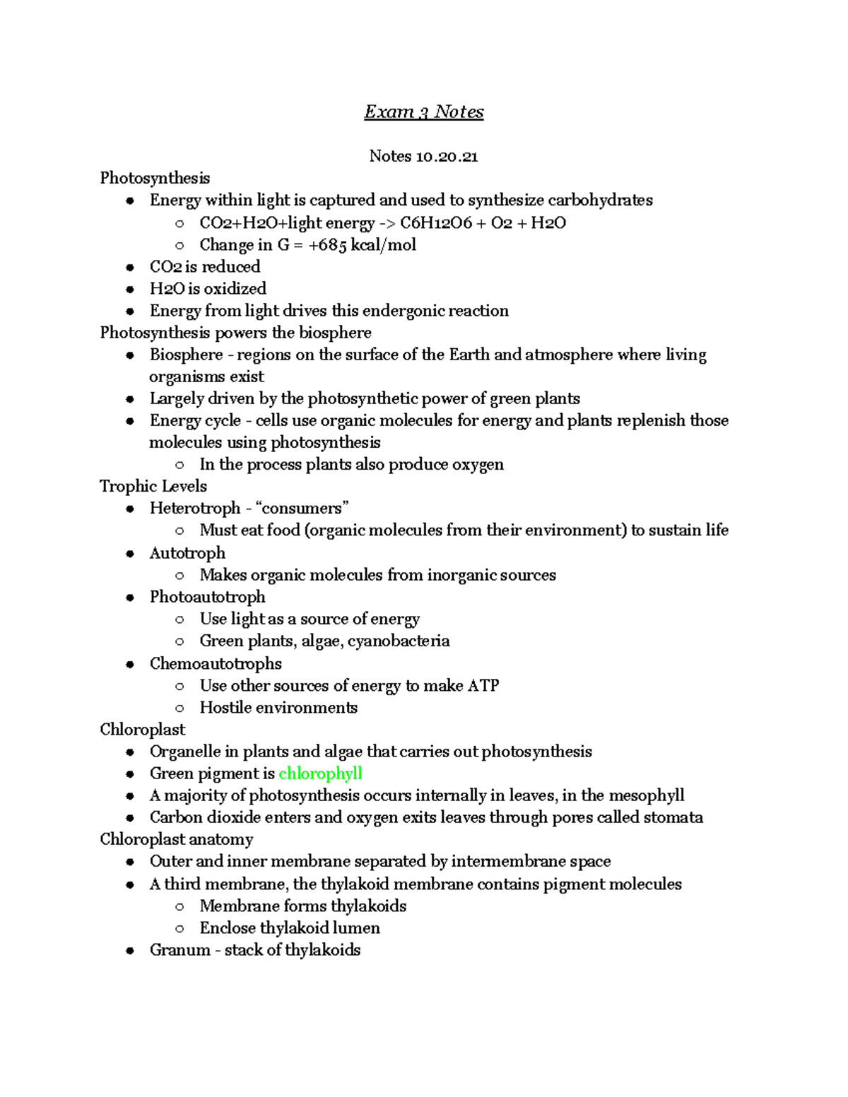 Exam 3 Notes - Cell Structure and Function - Exam 3 Notes Notes 10 ...