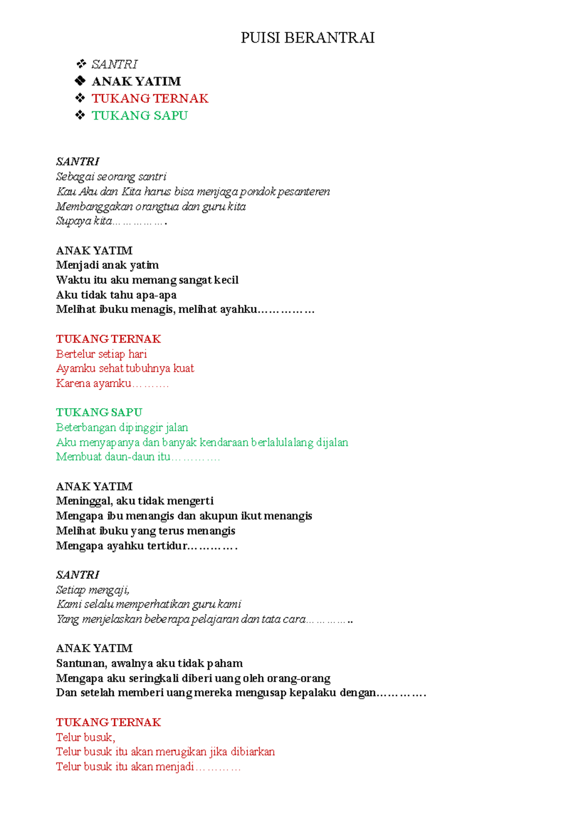 Puisi Berantrai Anggun - PUISI BERANTRAI SANTRI ANAK YATIM TUKANG