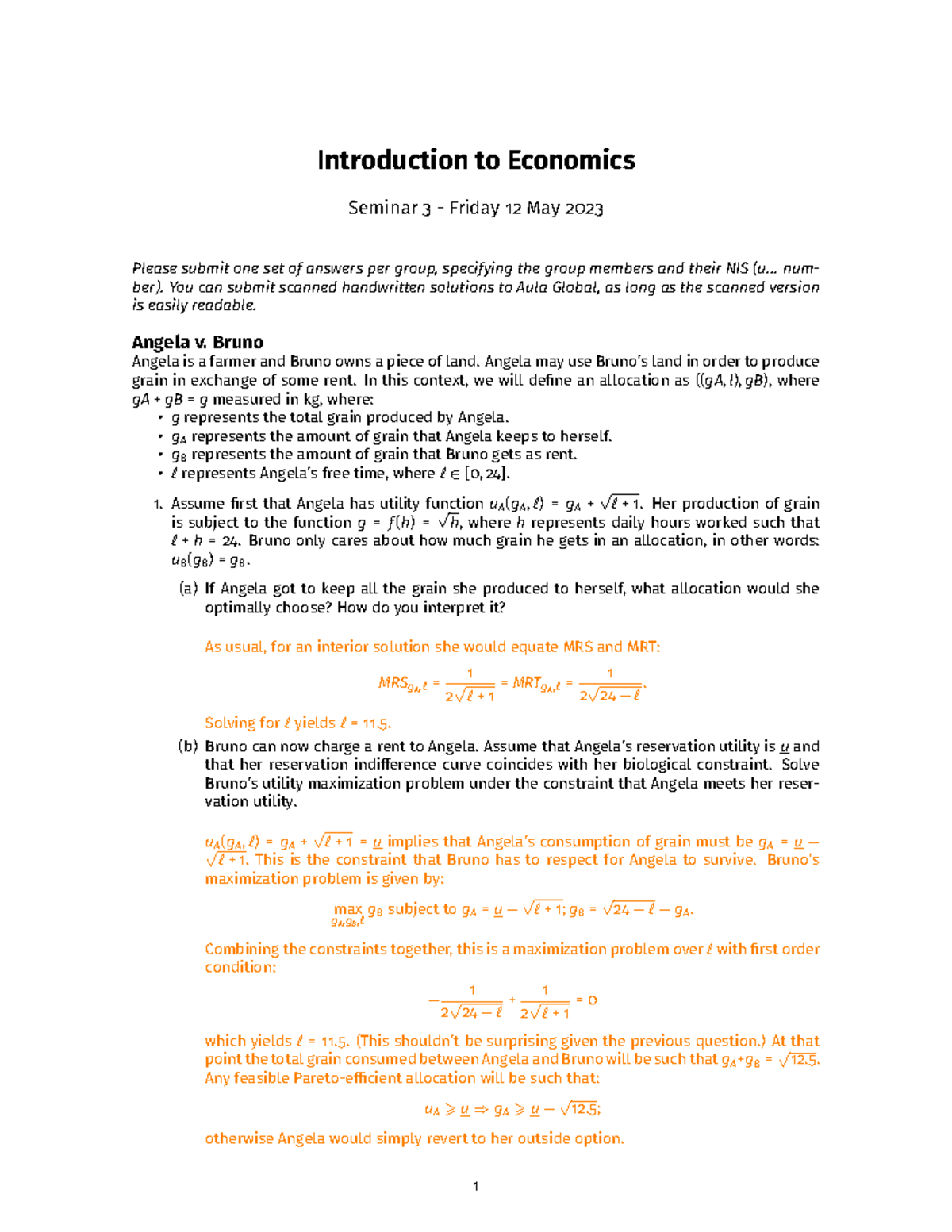 Seminar 3 Solutions - Introduction to Microeconomics - UPF - Studocu