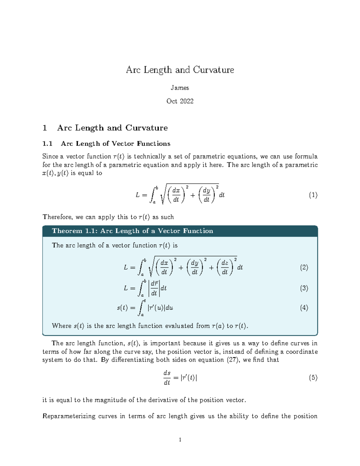 13.3 Notes - Arc Length And Curvature - Arc Length And Curvature James ...