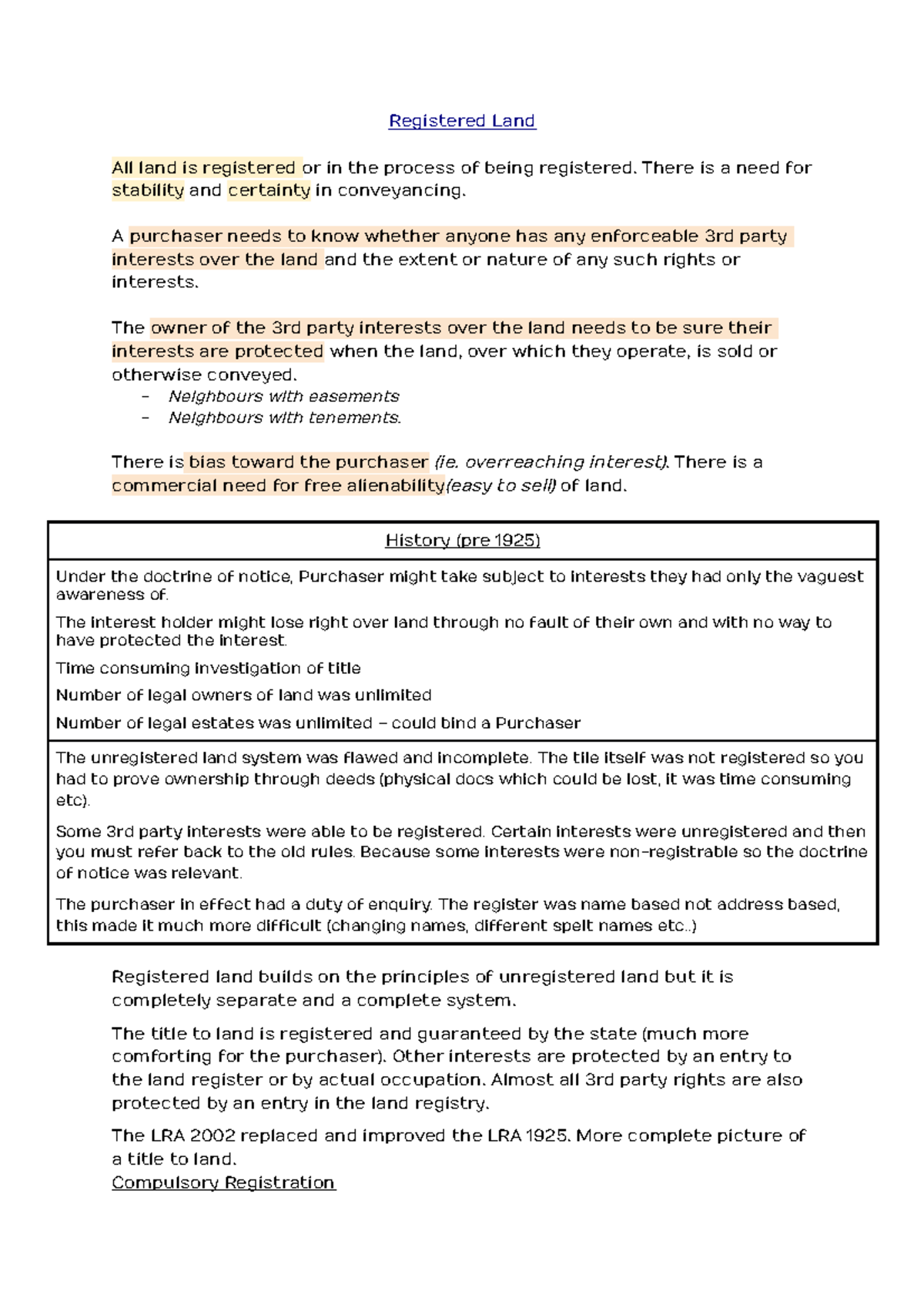 Registered Land Registered Land All land is registered or in the