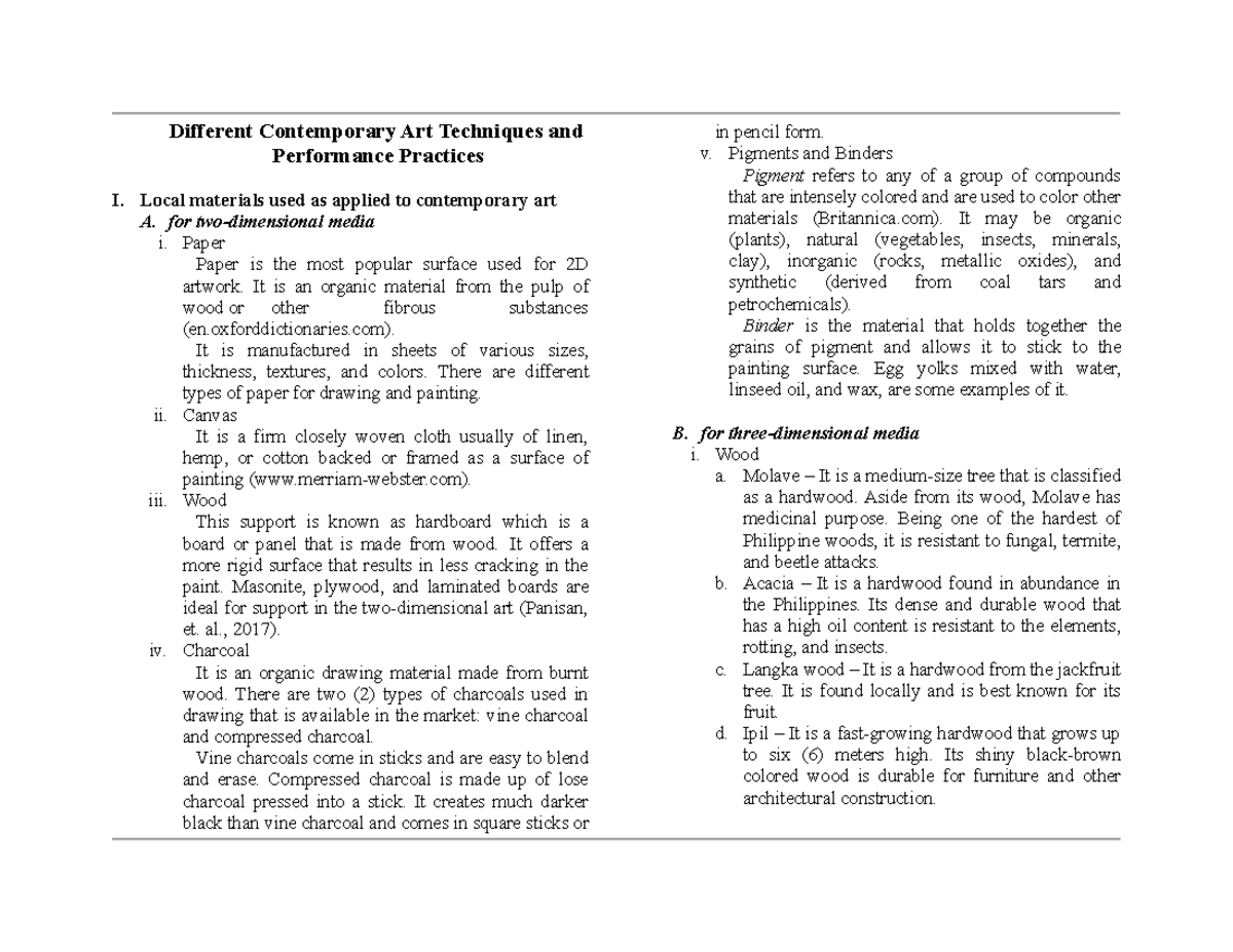 Different Contemporary Art Techniques and Performance Practices Local
