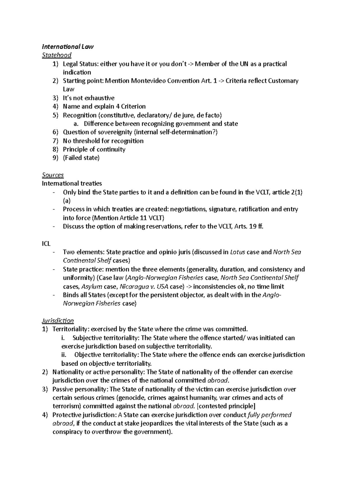 Schemes International Law Statehood 1) Legal Status either you have