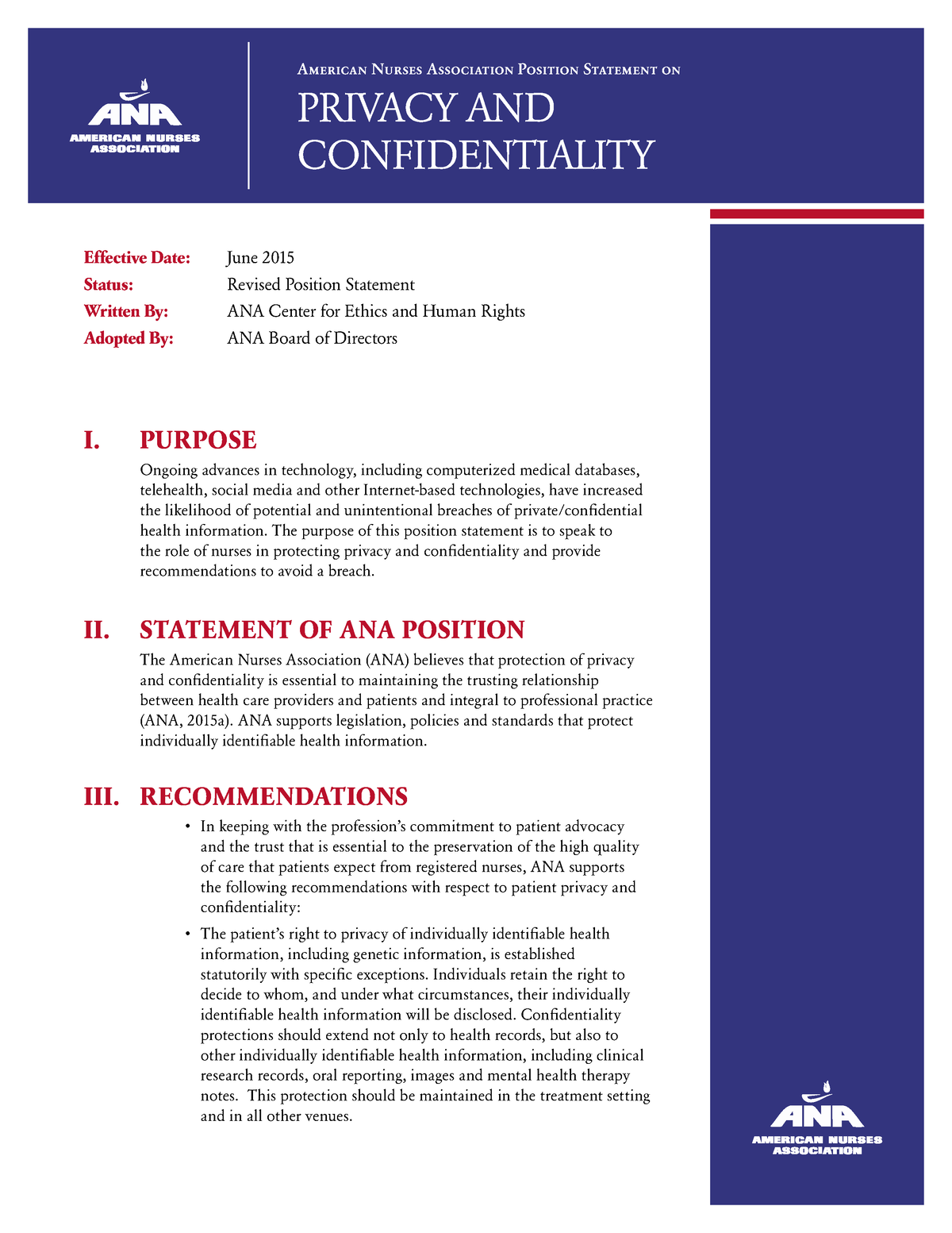 Position Statement Privacy And Confidentiality - American Nurses ...