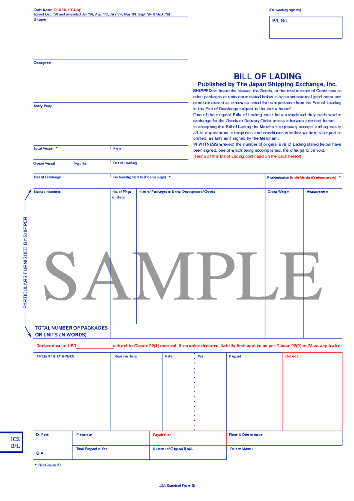 BL sample - Boceto para realizar el llenado del documento - SAMPLE ...