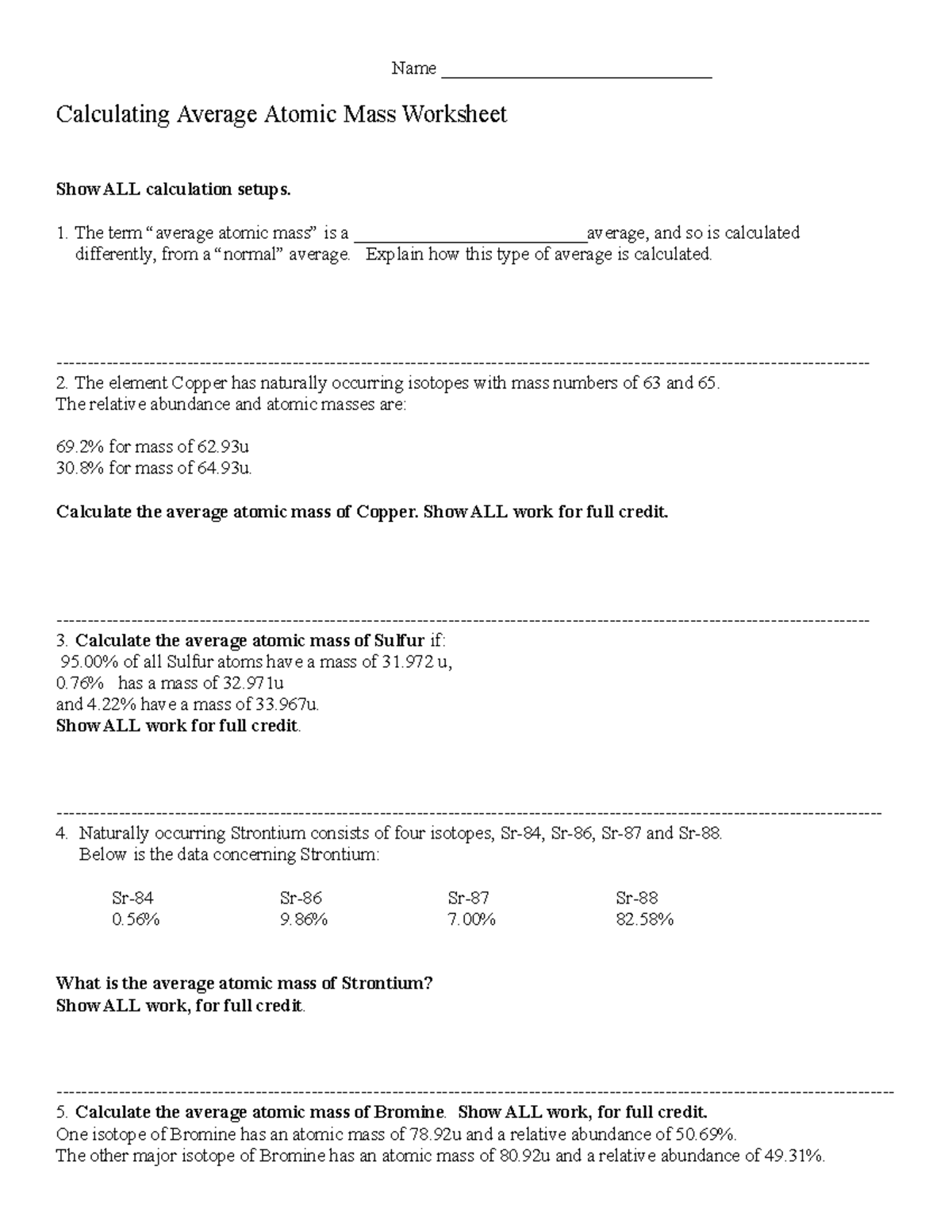 Calculating Average Atomic Mass Worksheet - Name Calculating With Regard To Calculating Average Atomic Mass Worksheet