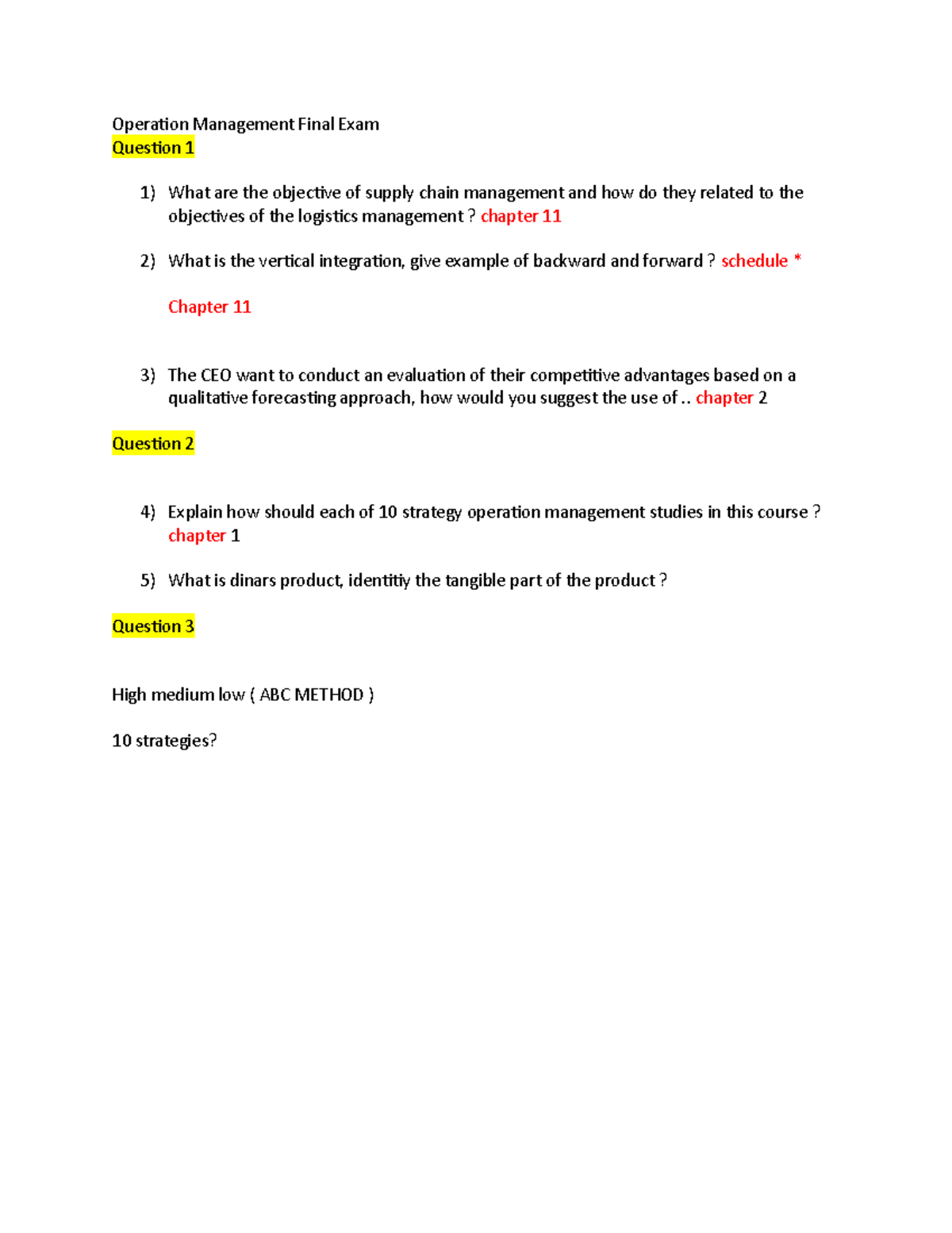 Operation Management Final Exam Operation Management Final Exam