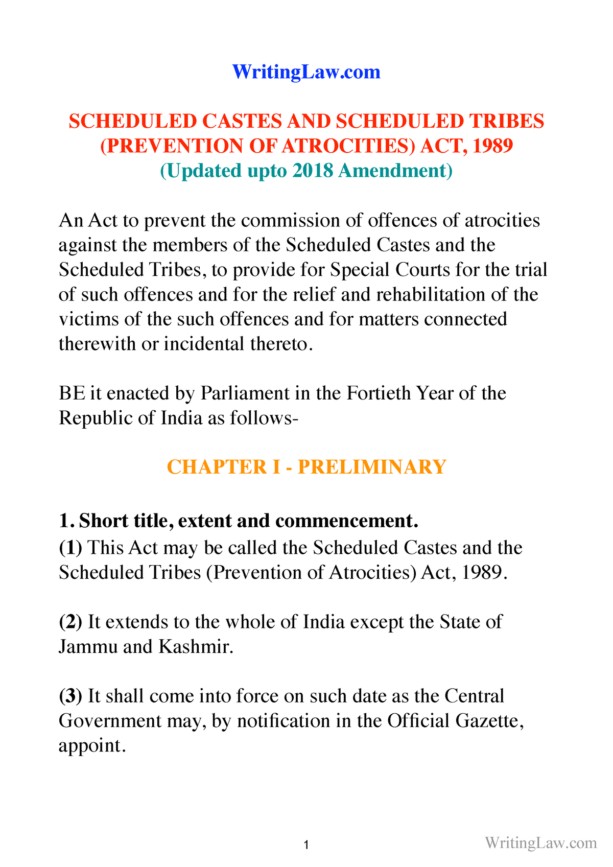 Scheduled Castes And The Scheduled Tribes (Prevention Of Atrocities ...