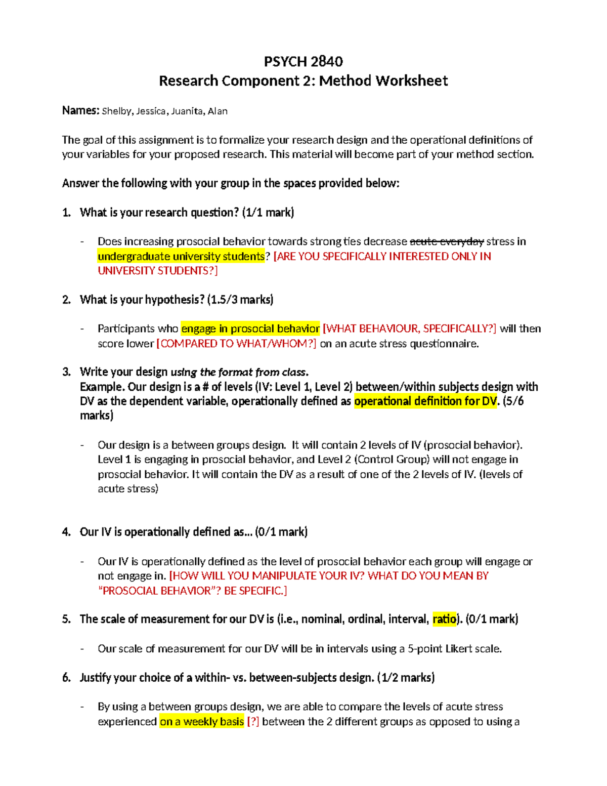 2840 Method Worksheet - PSYCH 2840 Research Component 2: Method ...
