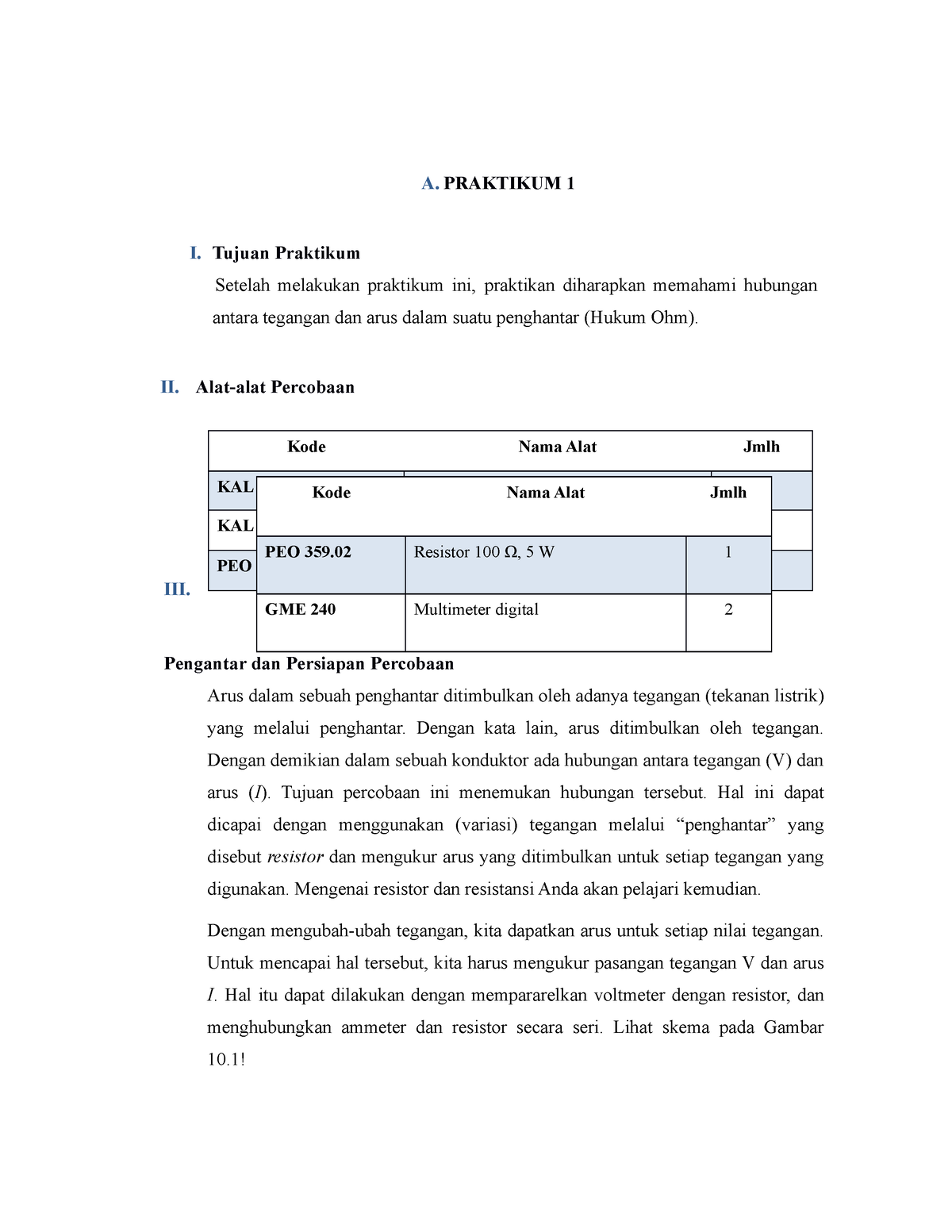 Modul Praktikum Fisika Dasar Listrik - Praktikum 1 - A. PRAKTIKUM 1 I ...