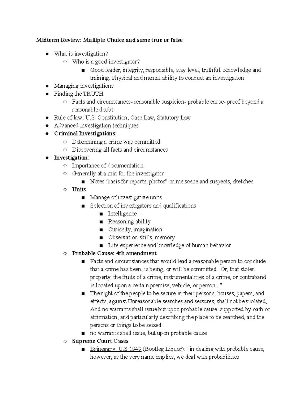 Criminal Procedure - Midterm Review: Multiple Choice And Some True Or ...