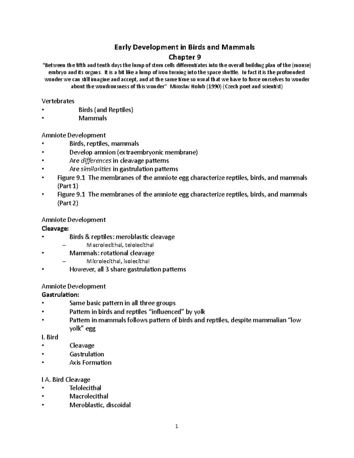 08Early Development Birds Mammals 2014 - Early Development in Birds and