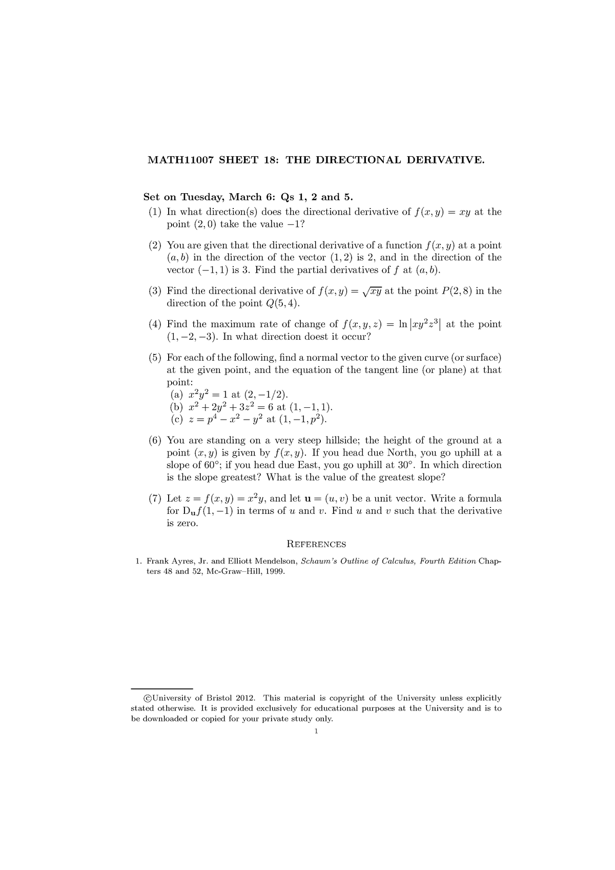 Math 12 13 Problem Sheet 18 The Directional Derivative Studocu