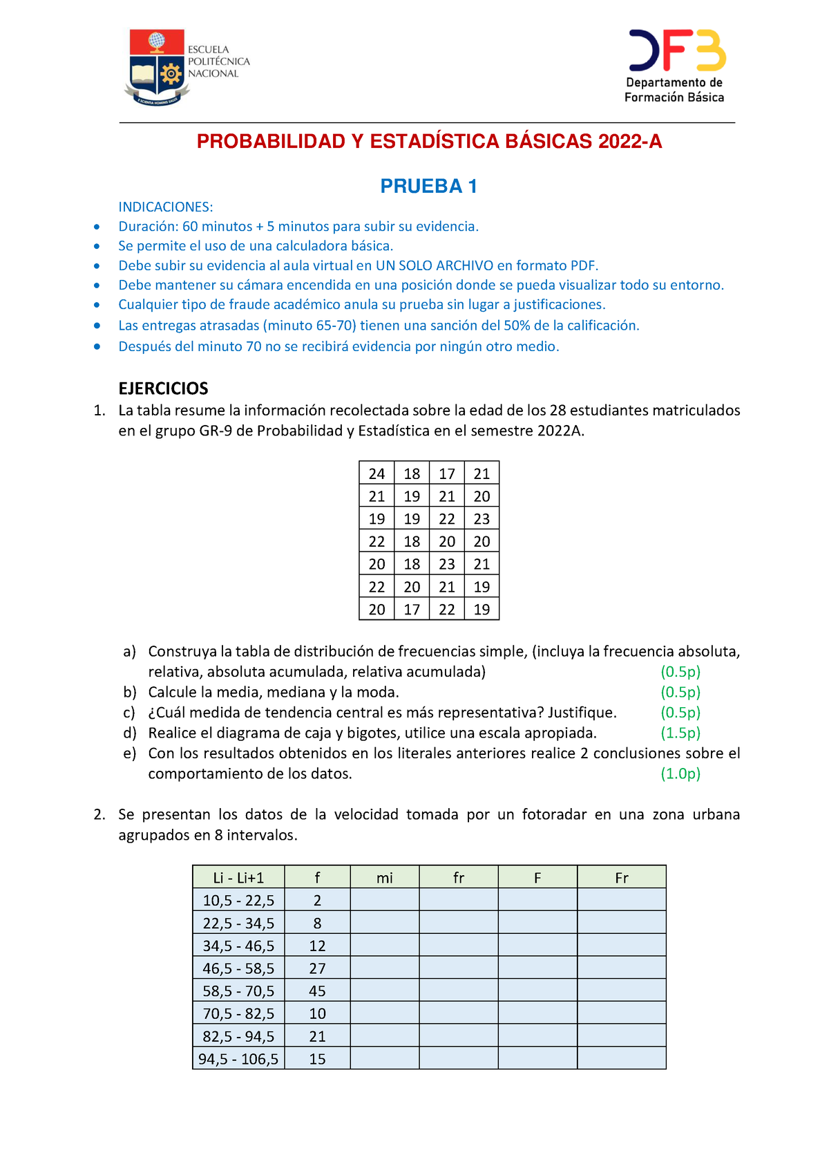 Prueba 1 Probabilidad Y Estadistica 2022A - PROBABILIDAD Y ESTADÍSTICA ...