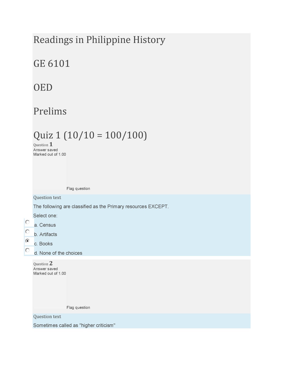 Readings In Philippine History QUIZ 1 - Finals - Readings In Philippine ...