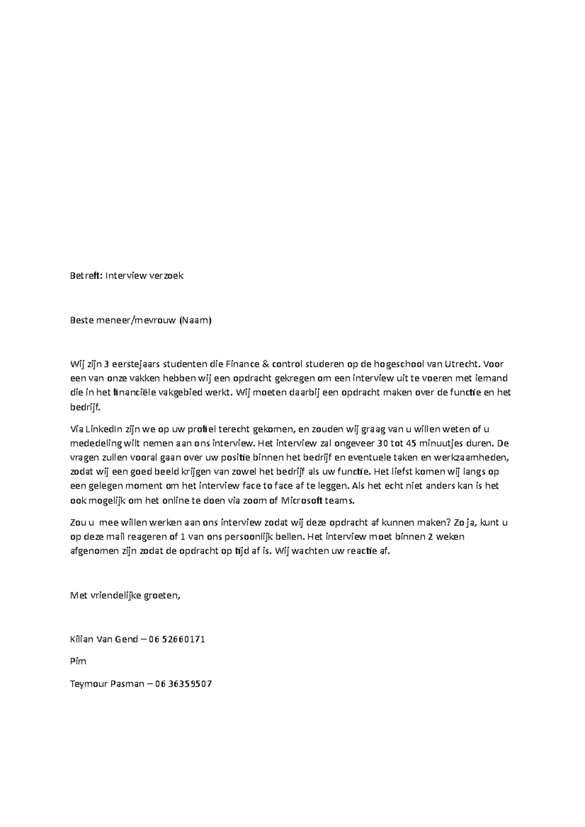 interview-mail-betreft-interview-verzoek-beste-meneer-mevrouw-naam