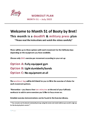 BBB Month 60 Workout Plan March April 2023 Welcome to March April 2023 of Booty by Bret Studocu