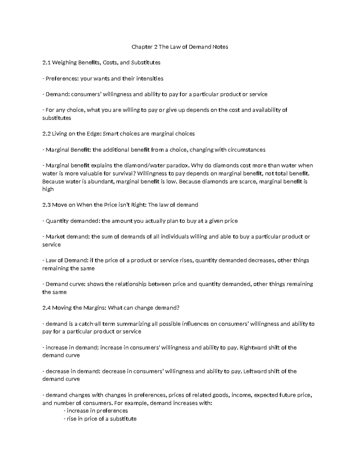 Microeconomics Chapter 2 Notes - Chapter 2 The Law of Demand Notes 2 ...