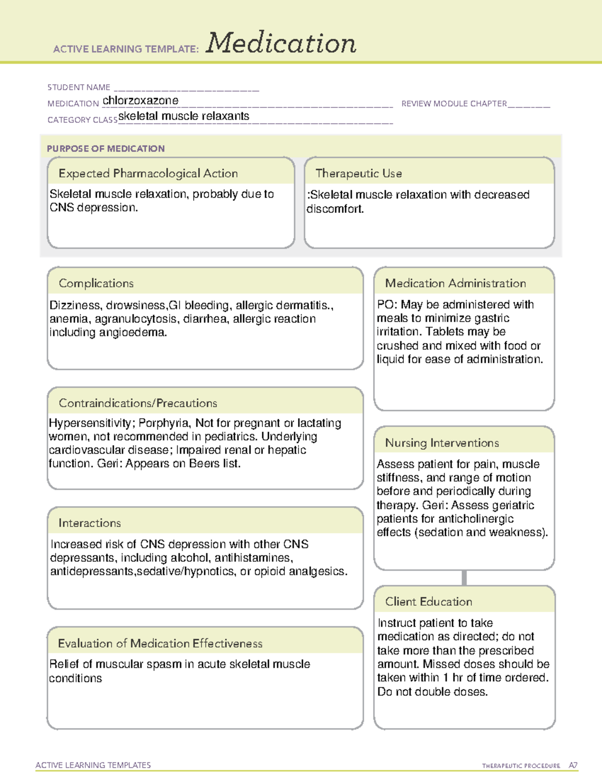 Chlorzoxazone - Medication - ACTIVE LEARNING TEMPLATES THERAPEUTIC ...