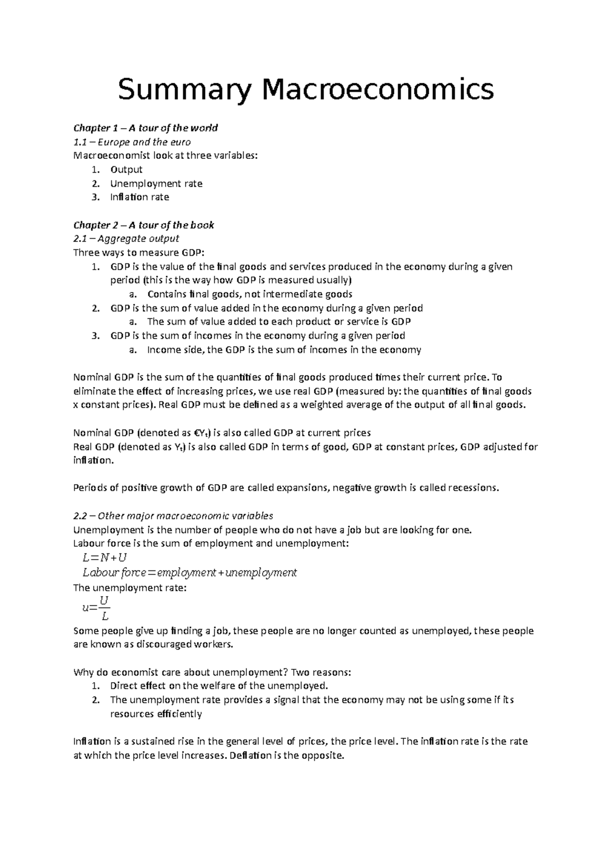 Macroeconomics For Eandbe Summary Ch 1 Tm 9 Summary Macroeconomics