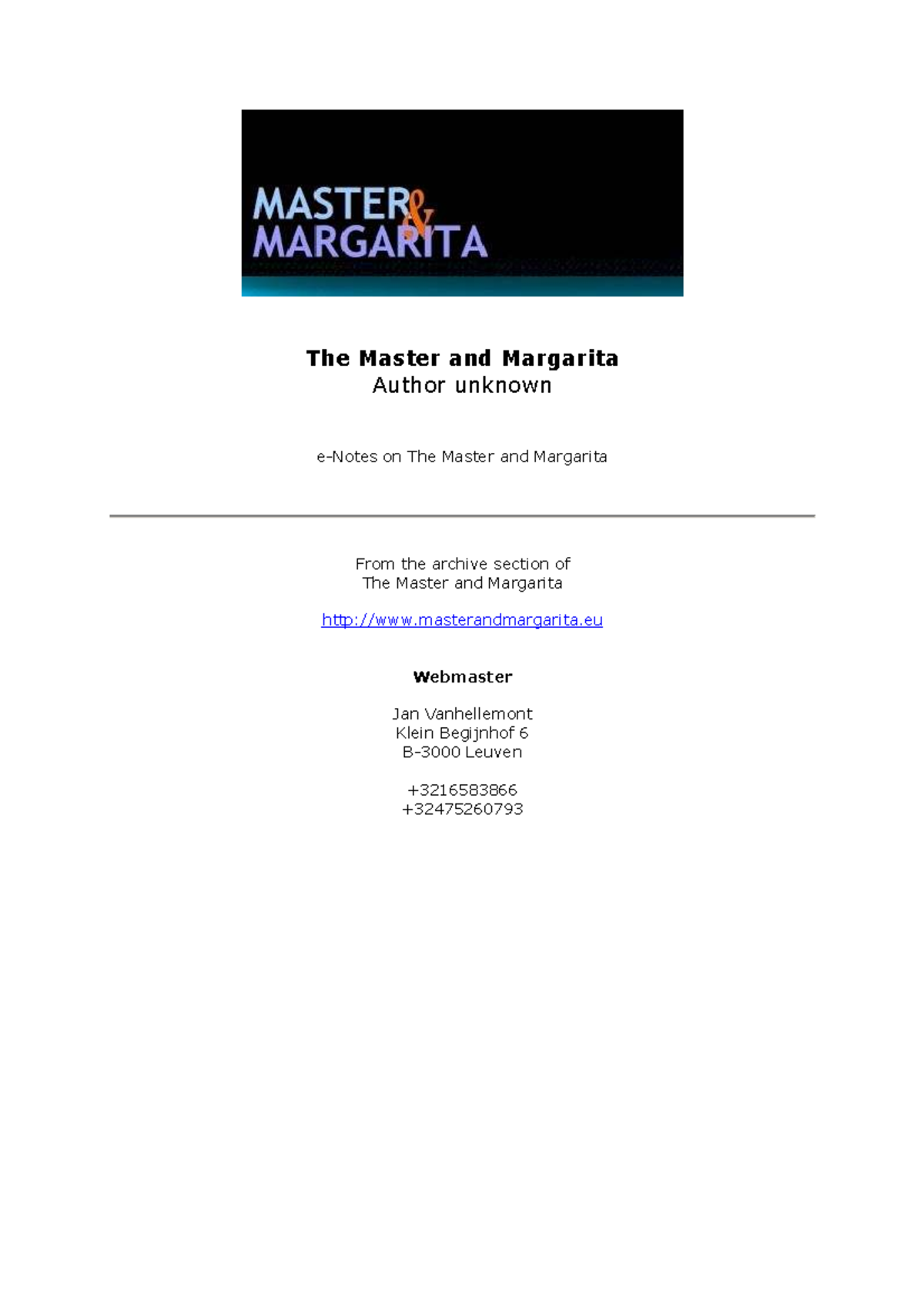 Master and margarita summary The Master and Margarita Author unknown