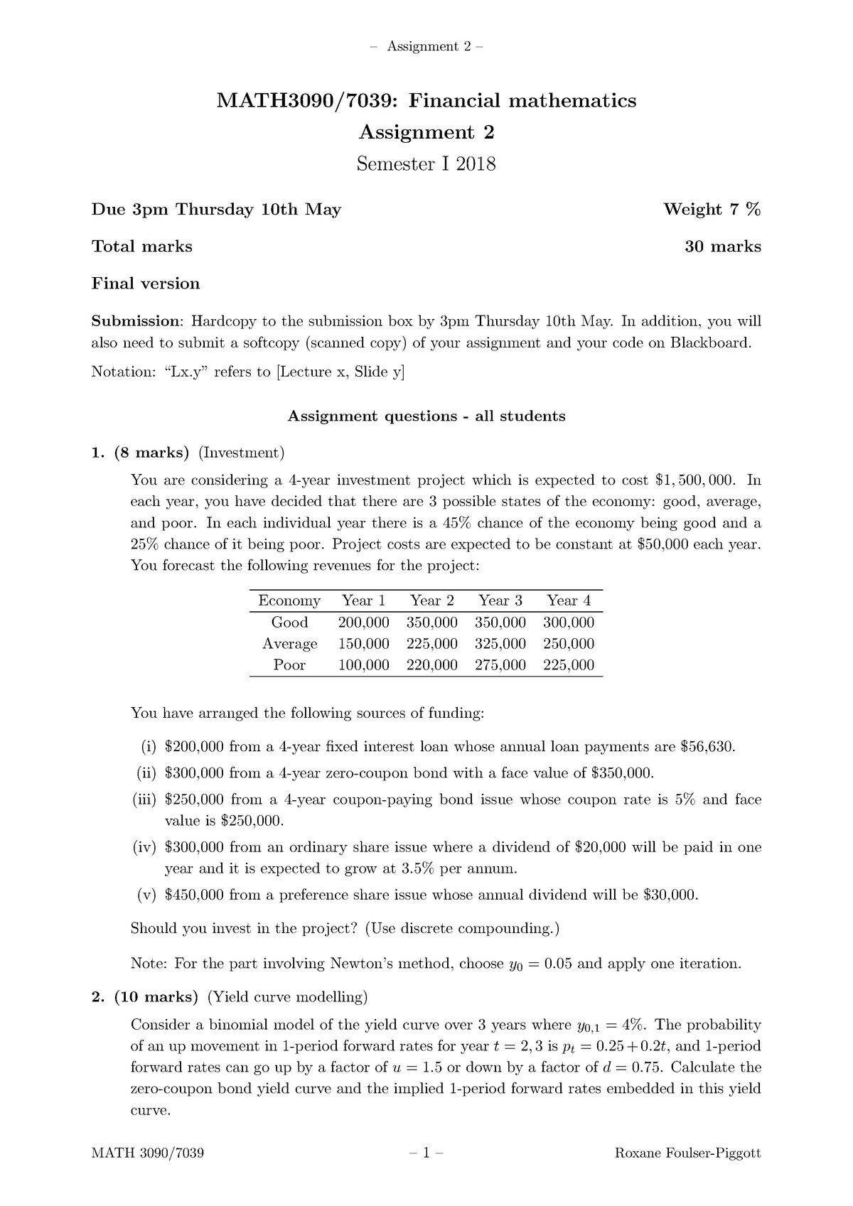 financial math assignment