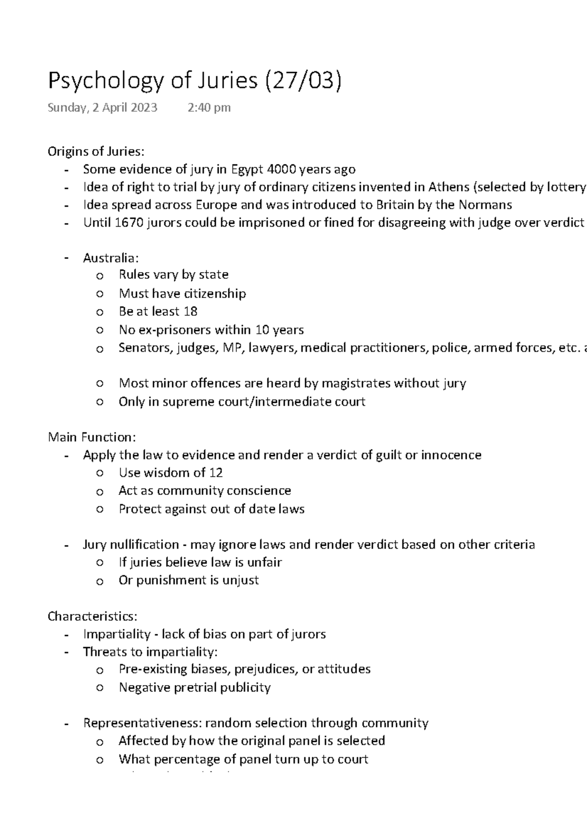 Psychology Of Juries PSYC1001 - PSYC1001 - USyd - Studocu