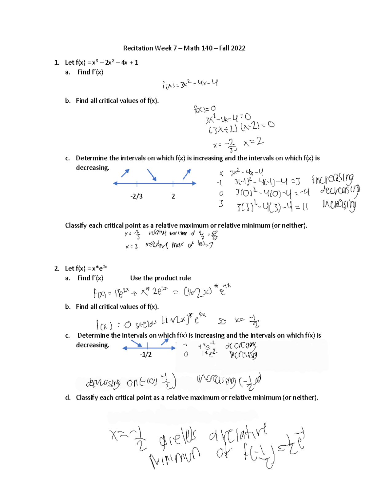 Recitation Week 7 Math 140 Fall 2022 - Studocu