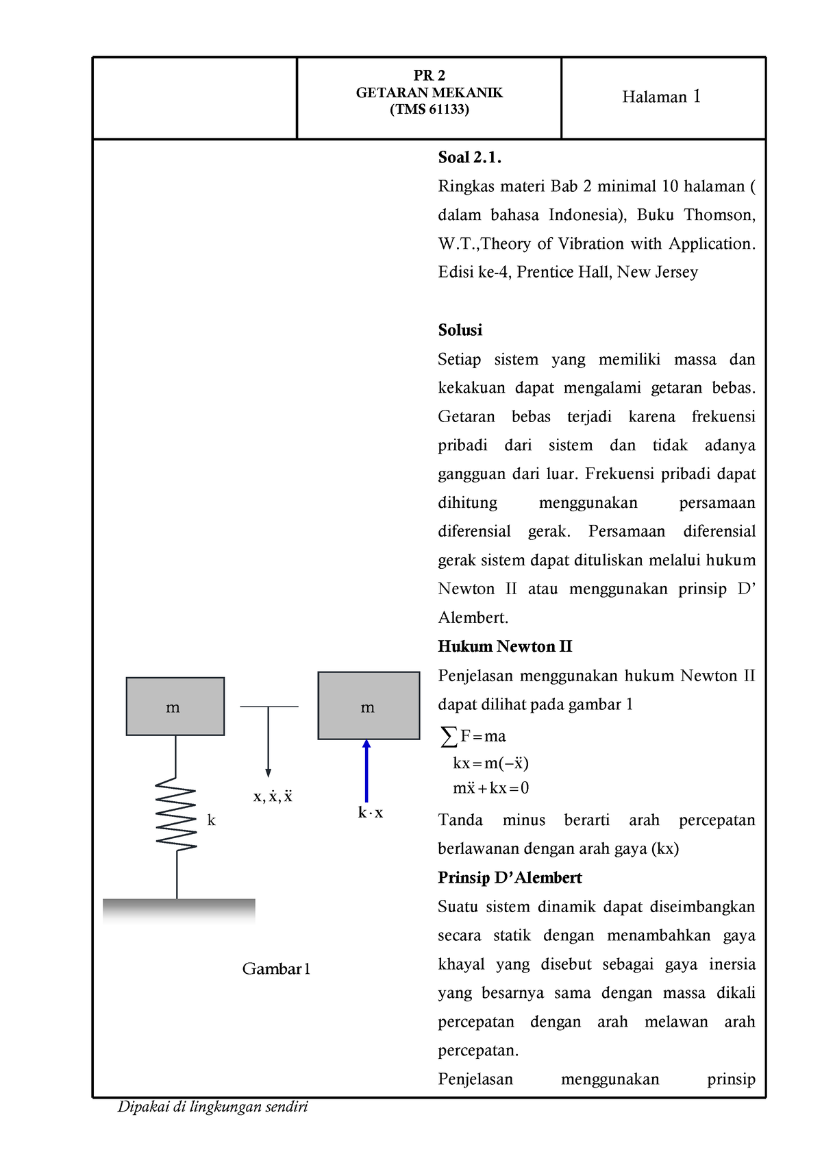 2022 61133 Ringkasan BAB 2.1-2.3 Theory Of Vibration With Aplication ...