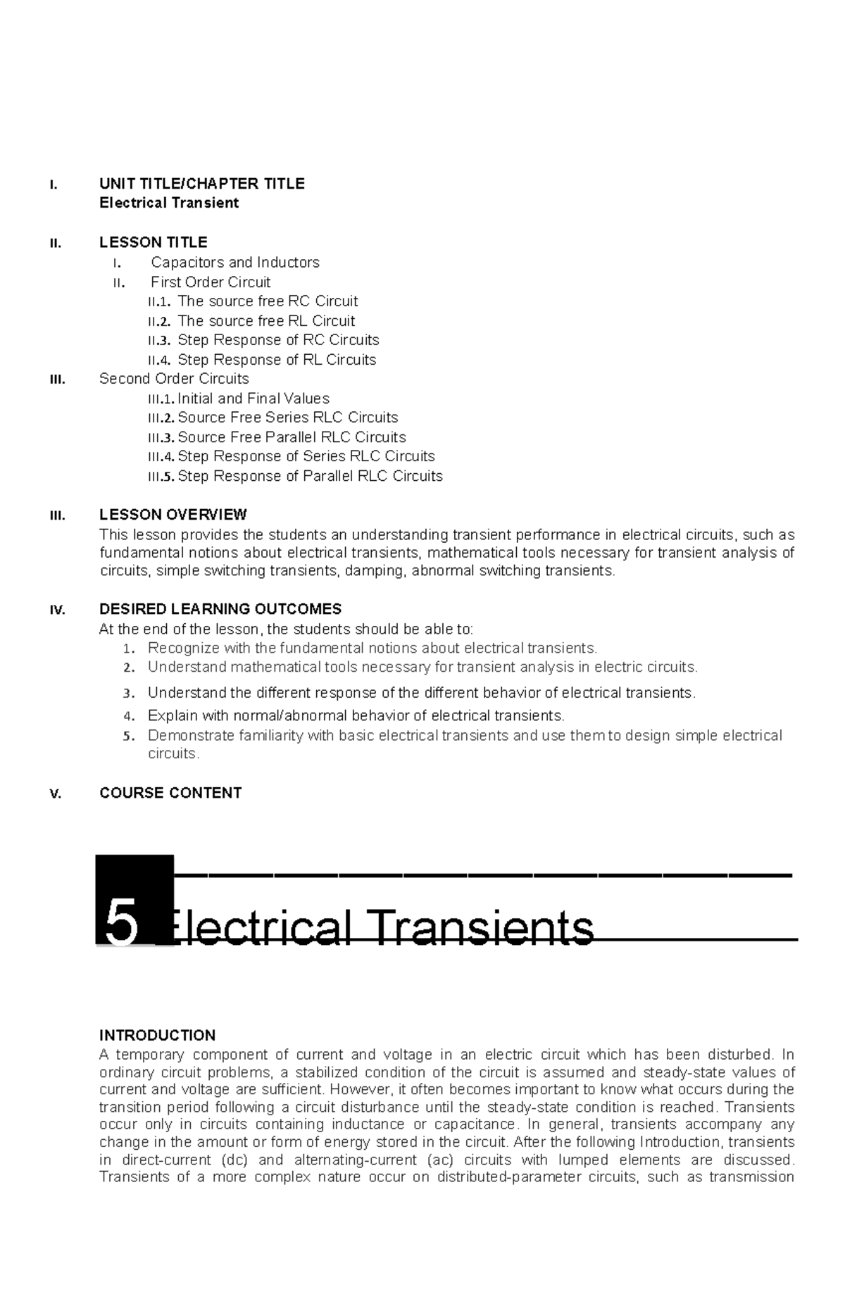 BEE-Module-6 Final - ELECTRICAL ENGINEERING NOTES - I. UNIT TITLE ...