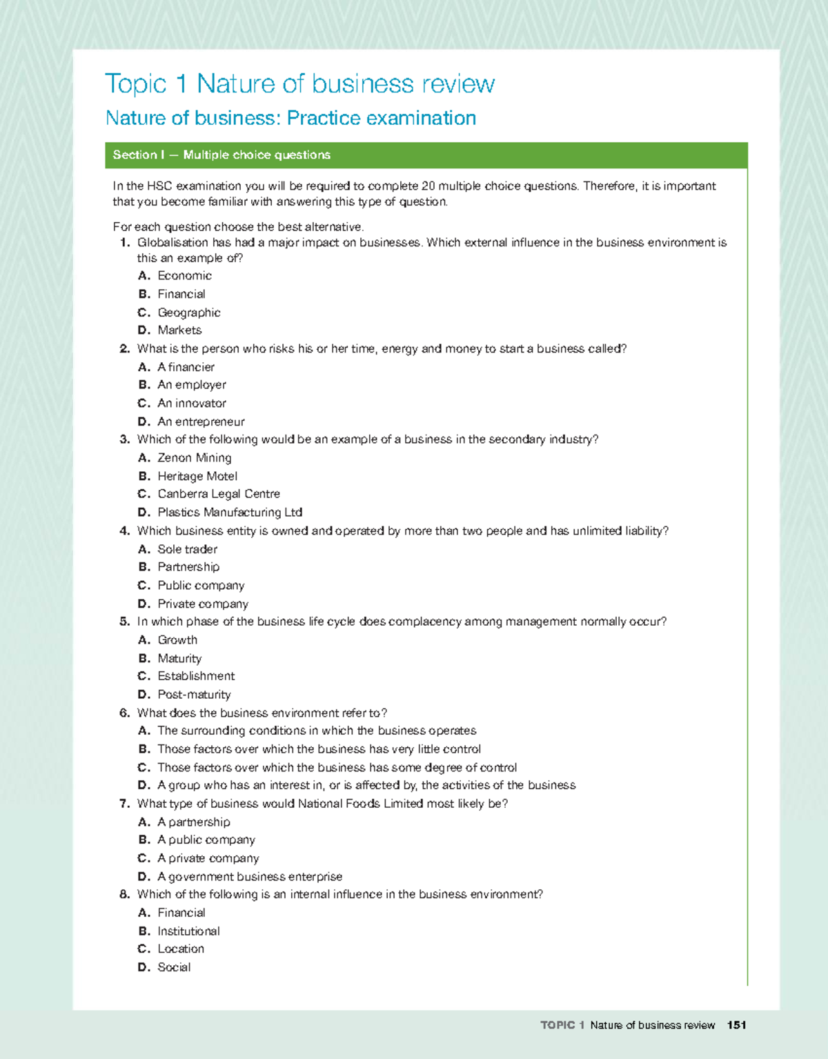 Topic 1Nature Of Business Review - Topic 1 Nature of business review ...