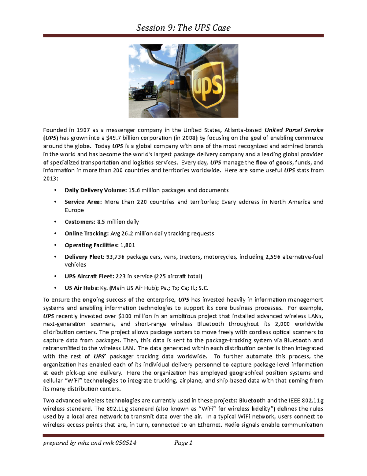 Session 9 - UPS Case Study - Session 9: The UPS Case Founded In 1907 As ...