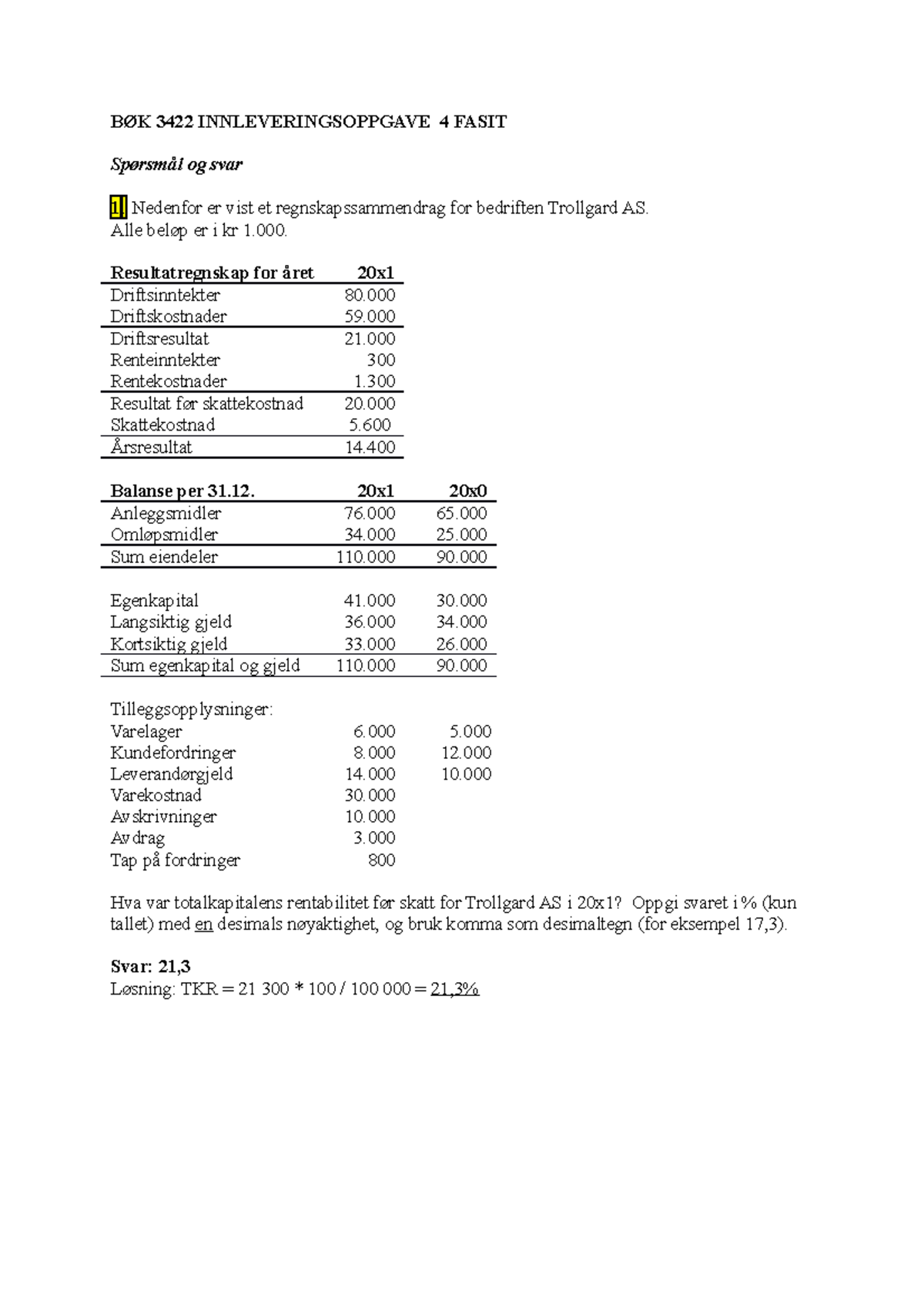 BØK 3422 Arbeidskrav 4 ( Løsningsforslag) - BØK 3422 ...