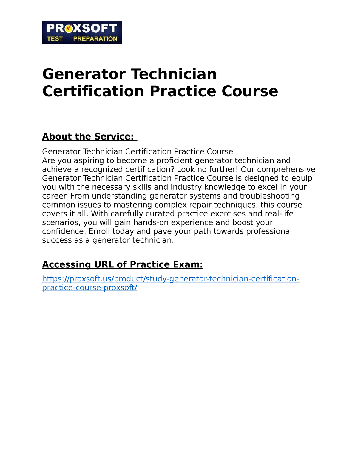 Generator Technician Certification Practice Course Generator