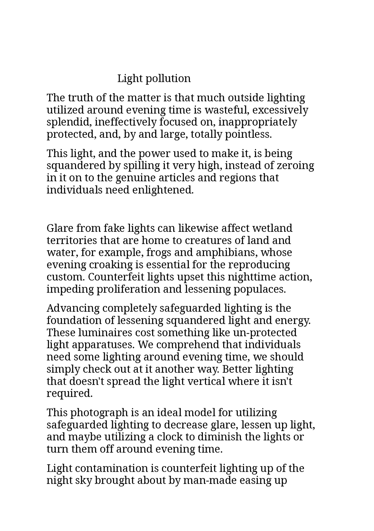 light pollution essay in english