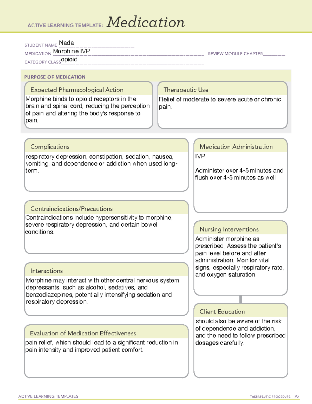 Morphine IVP - ati template - ACTIVE LEARNING TEMPLATES TherapeuTic ...