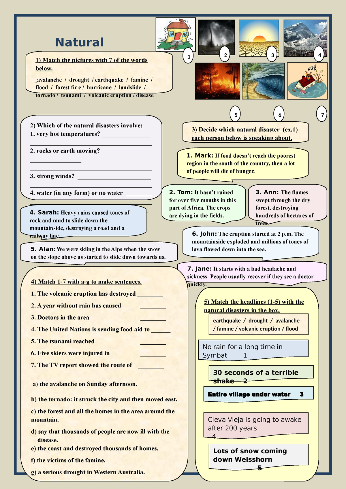 Natural-disasters-vocabulary - Natural Disasters 1 2 3 4 7 1) Match The ...