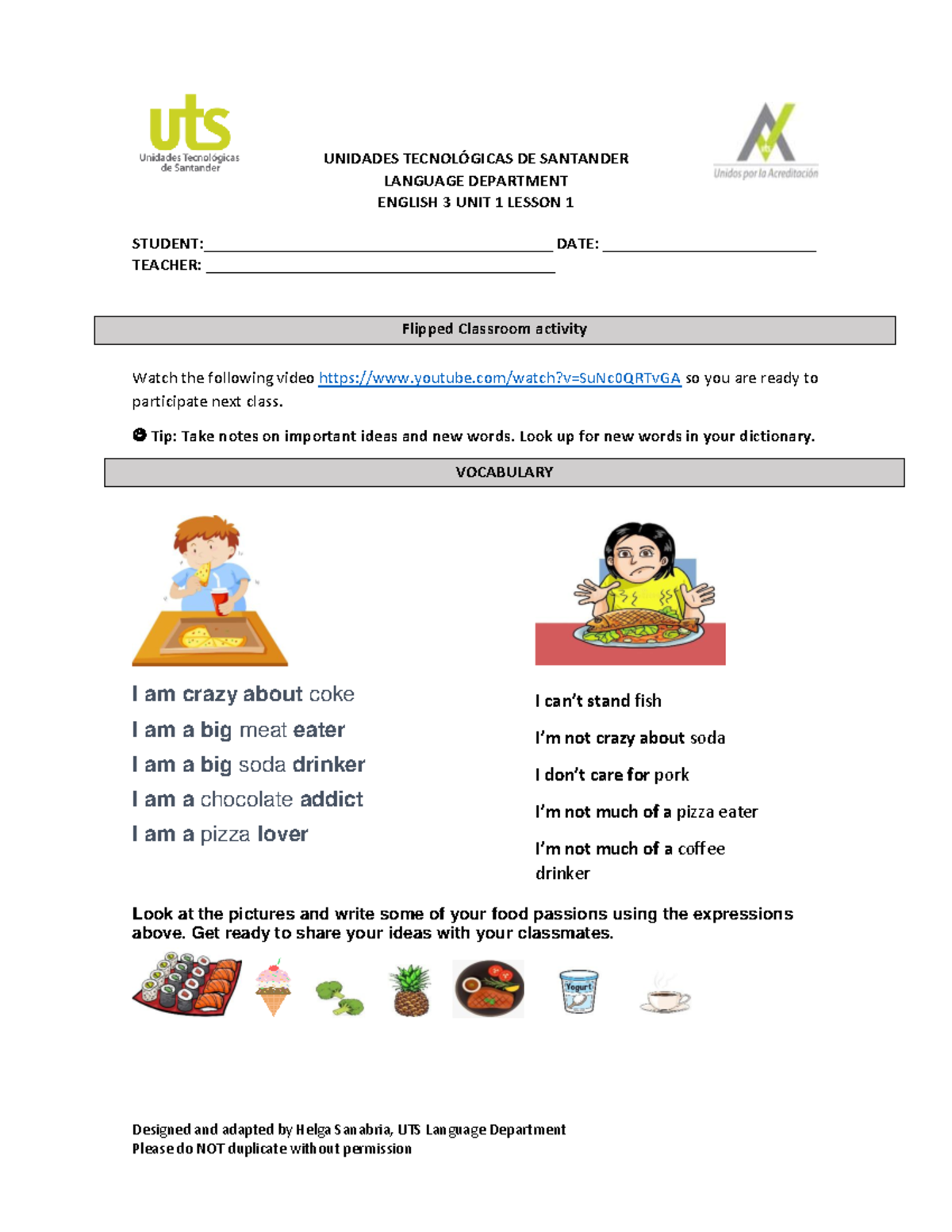 Worksheet 1 English 3 Unit 1 Lesson 1 Designed And Adapted By Helga