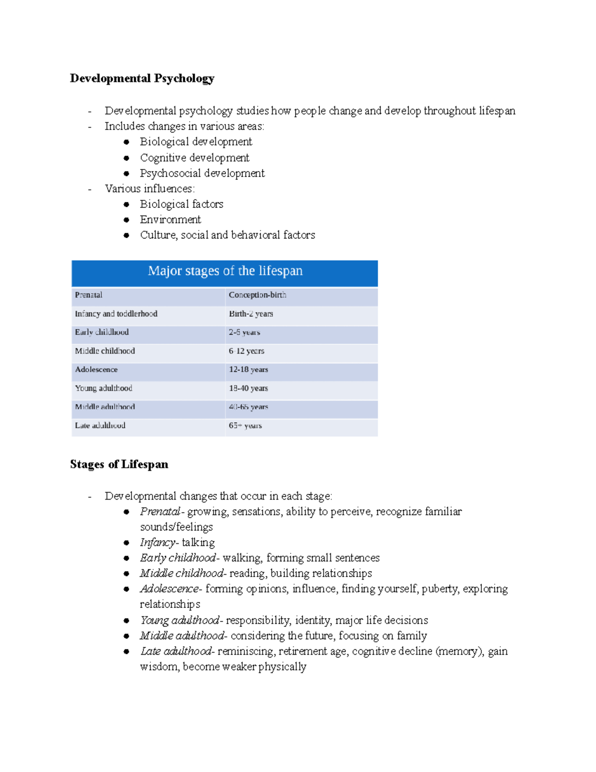 PSYC- Lifespan Development - Developmental Psychology Developmental ...