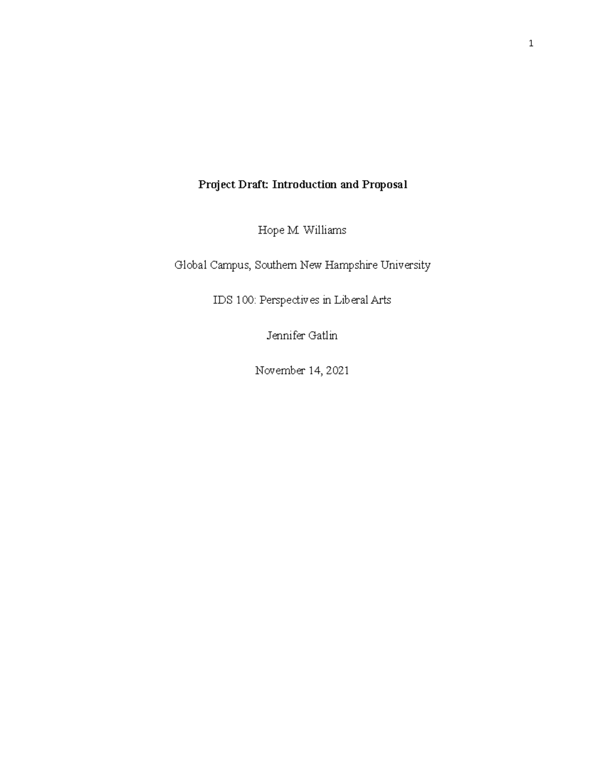 Project Draft Introduction and Proposal - Williams Global Campus ...