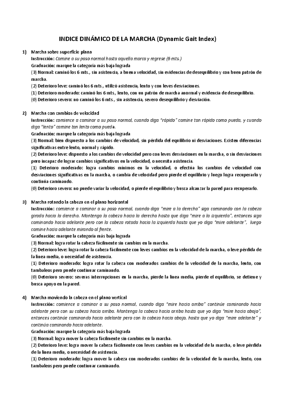 DGI - INDICE DINÁMICO DE LA MARCHA (Dynamic Gait Index) Marcha sobre ...