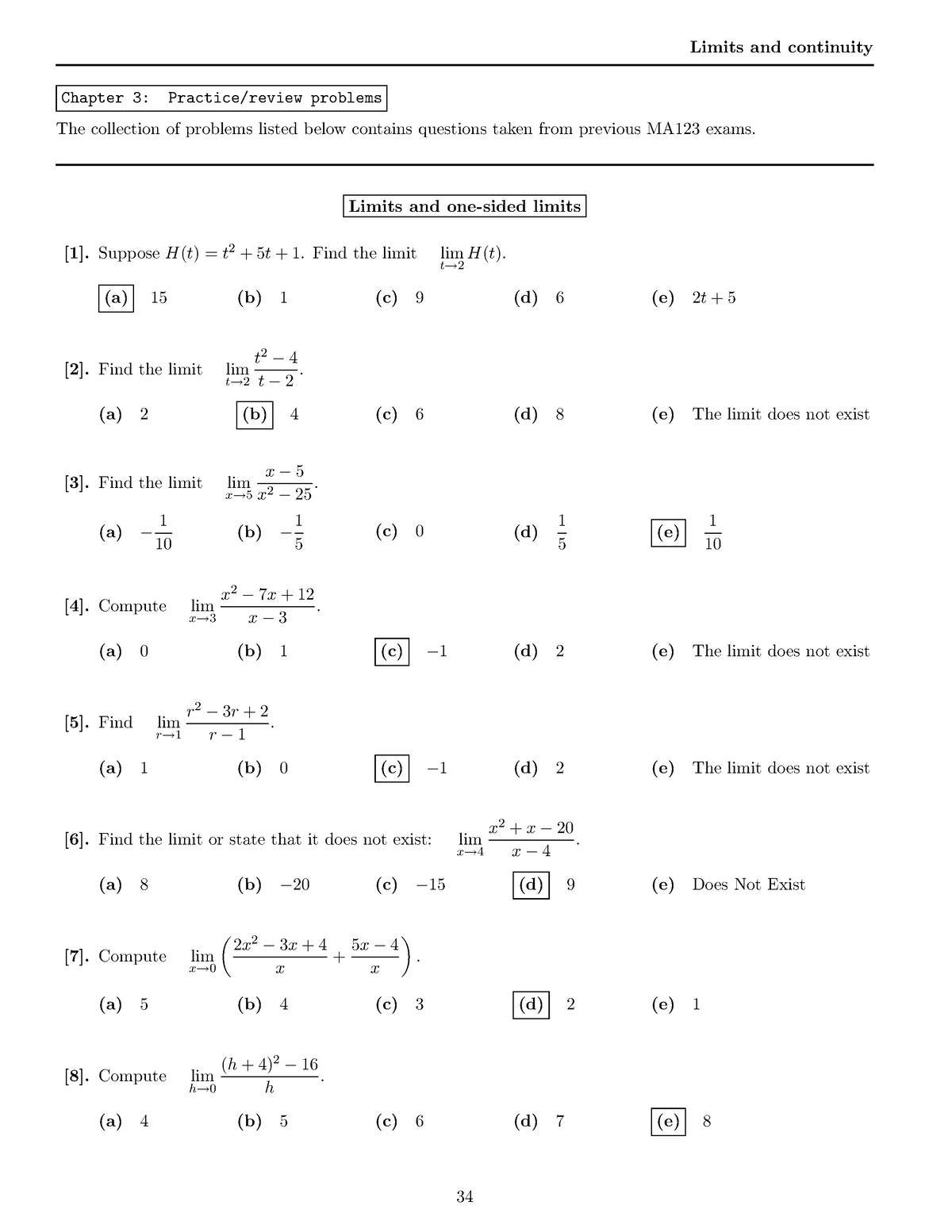 Limits And Continuity Review Worksheet