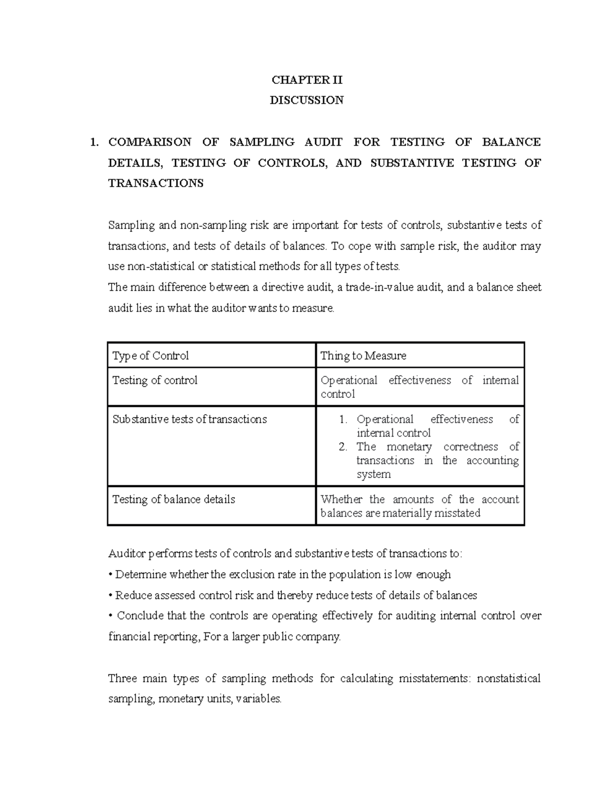 Audit Sampling For Tests Of Balances Chapter Ii Discussion