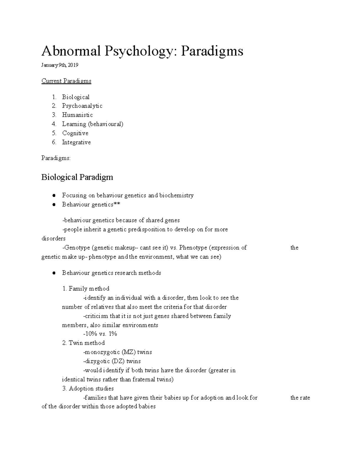 PS280- Paradigms - Dr. Nancy Kocovski - Abnormal Psychology: Paradigms