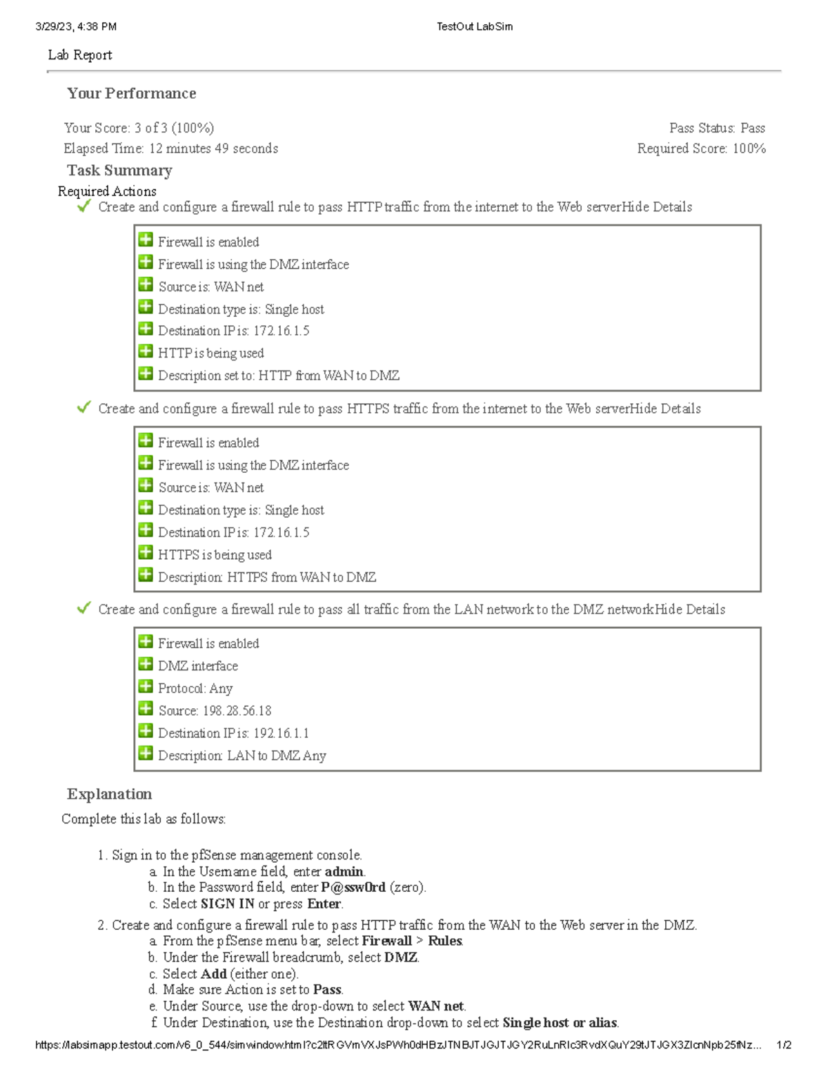 Test Out Lab Sim 5 - Lab 5.3.5 Configure a Perimeter Firewall - 3/29/23,  4:38 PM TestOut LabSim - Studocu