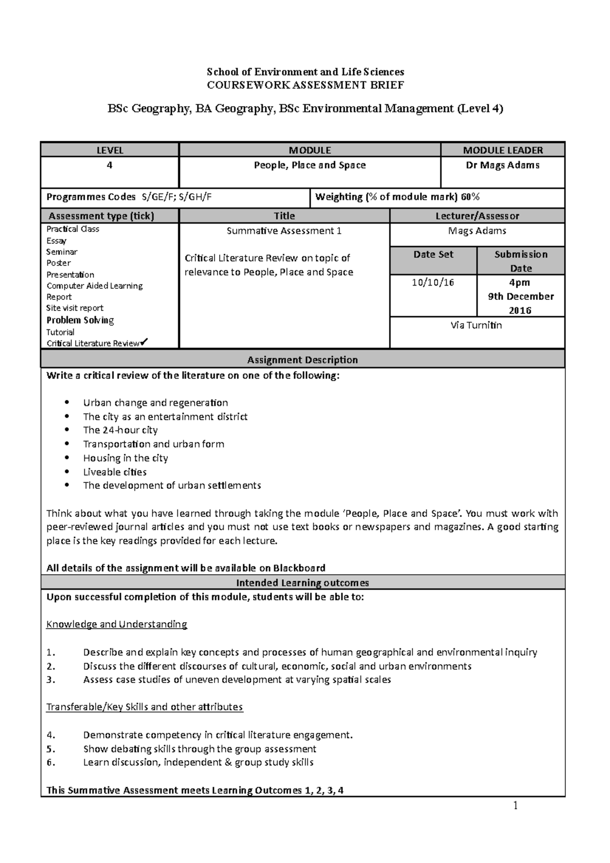 Assessment Brief Assignment 1 PPS 2016-17 - School of Environment and ...