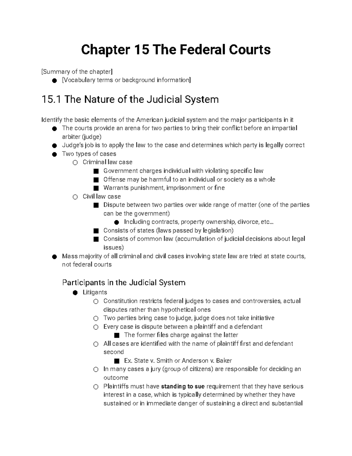 Chapter 15 The Federal Courts (unfinished) Chapter 15 The Federal