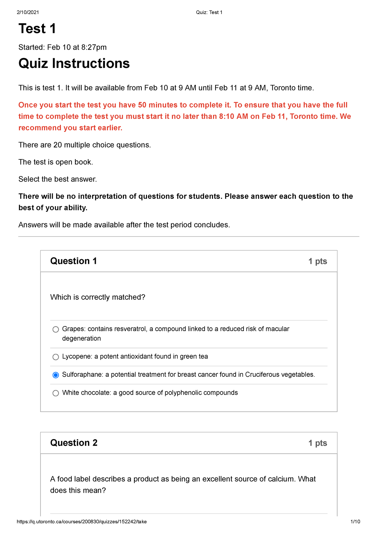 Quiz Test 1 - Test Quiz Test Quizz - Test 1 Started: Feb 10 At 8:27pm ...