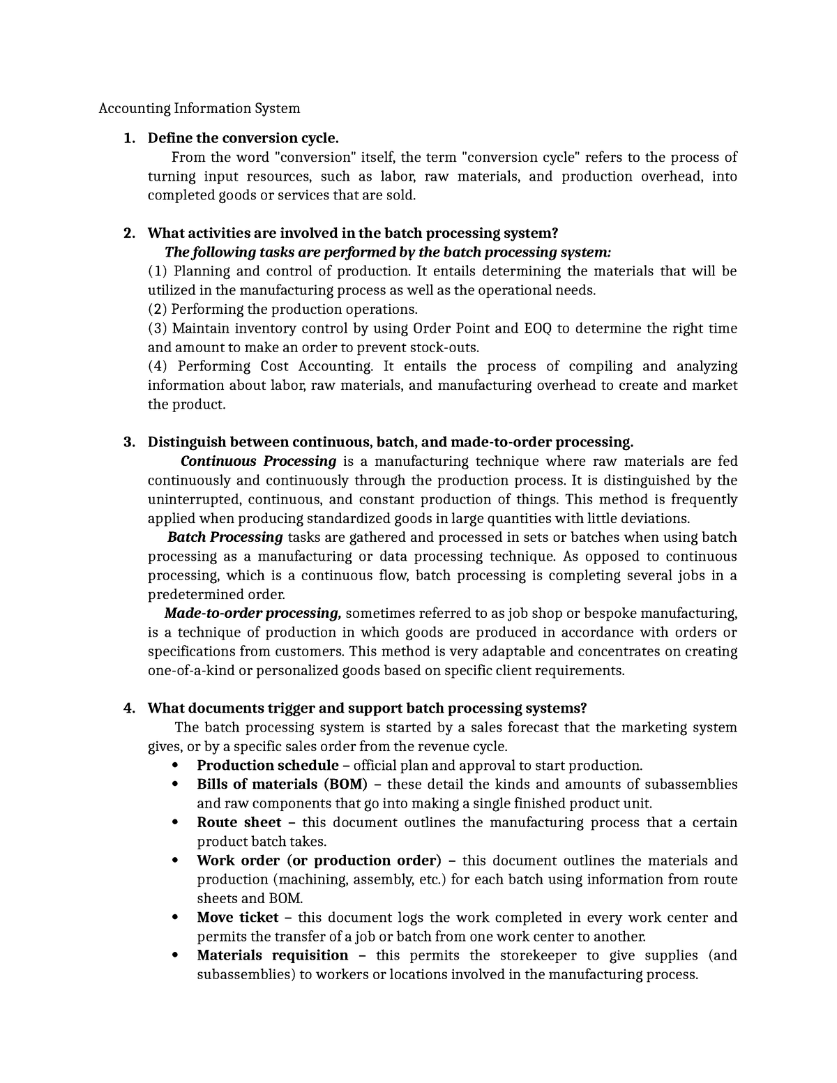 Assignment Conversion Cycle - Accounting Information System 1. Define ...